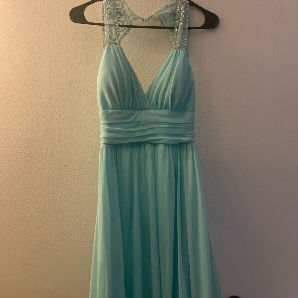 Blue chiffon prom dress